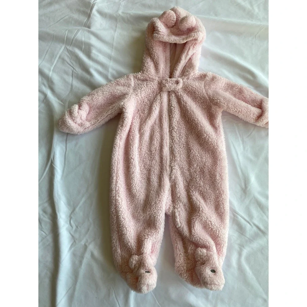Carter's Baby Girls Sherpa Bear Ear Hooded Pram Suit Size 3M Pink